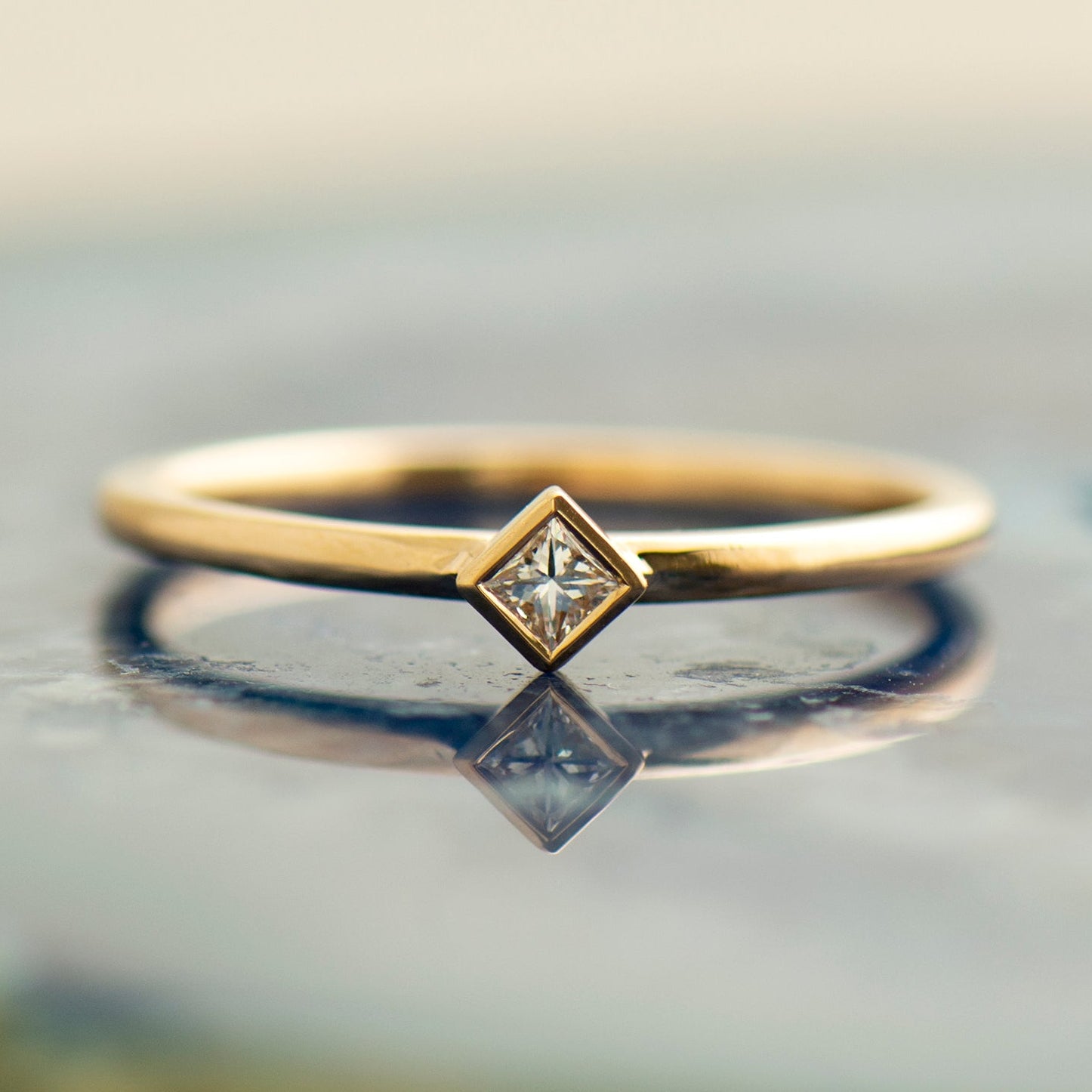 Dainty Square Diamond Ring - 14K Yellow Gold