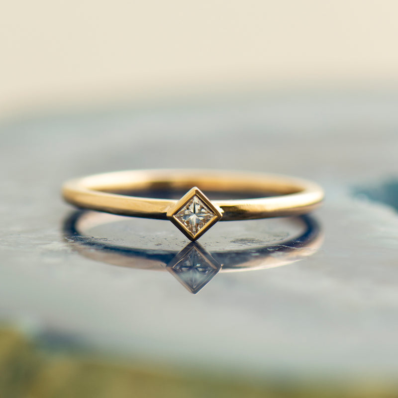 Square Diamond Ring with Box 4 Claw Setting