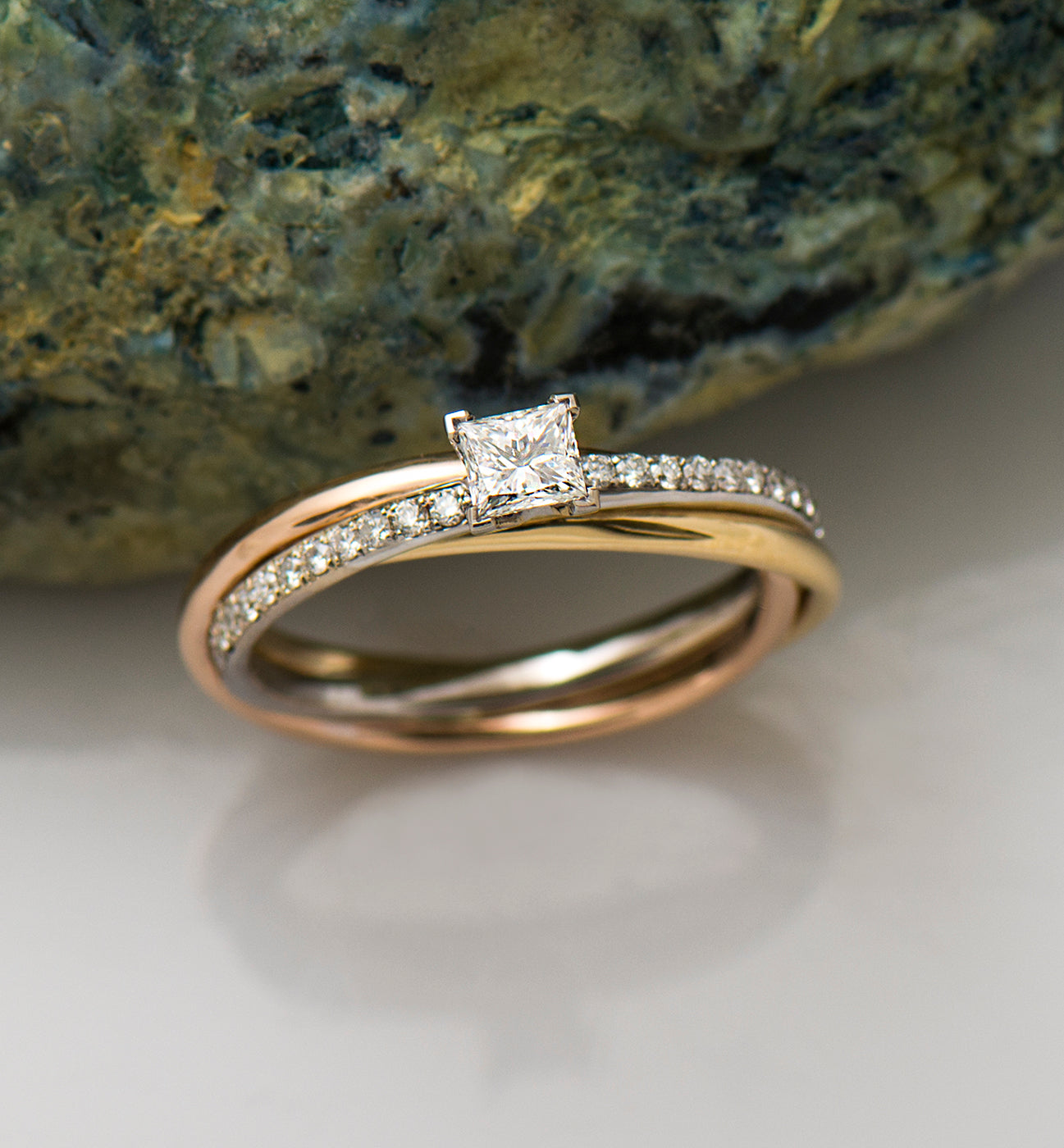 Princess Diamond Three Tone Ring