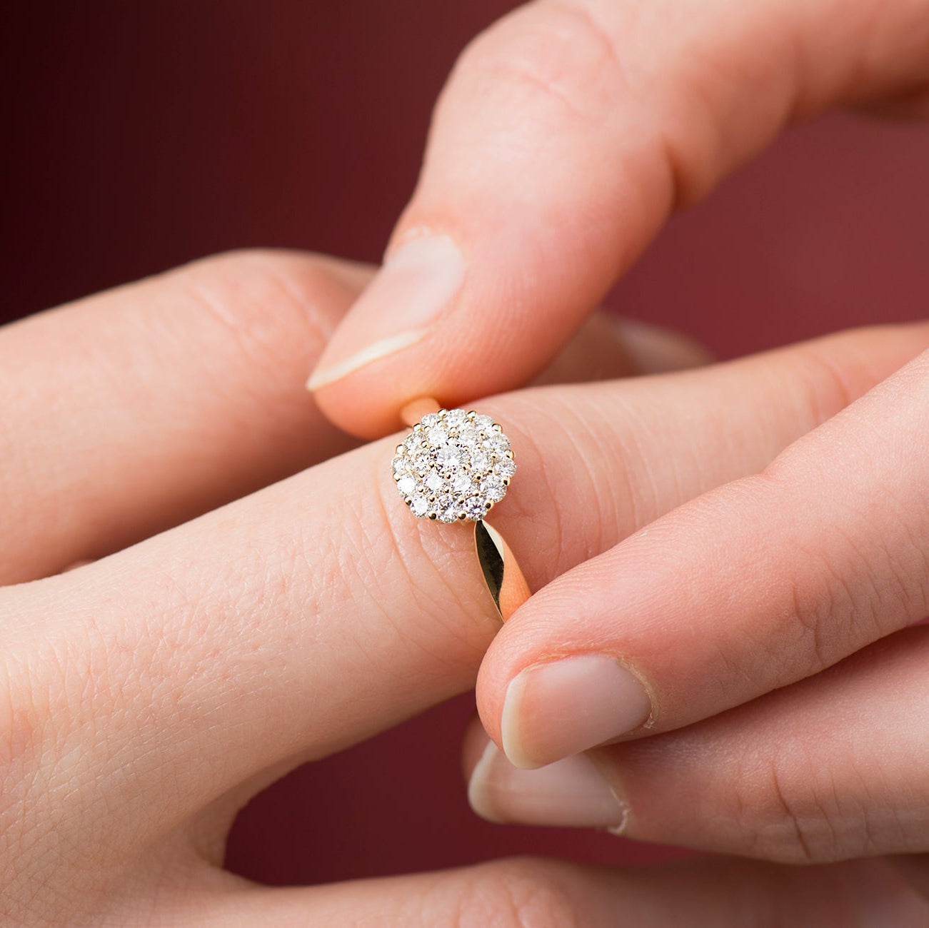 White Bursting Cluster Diamond Ring