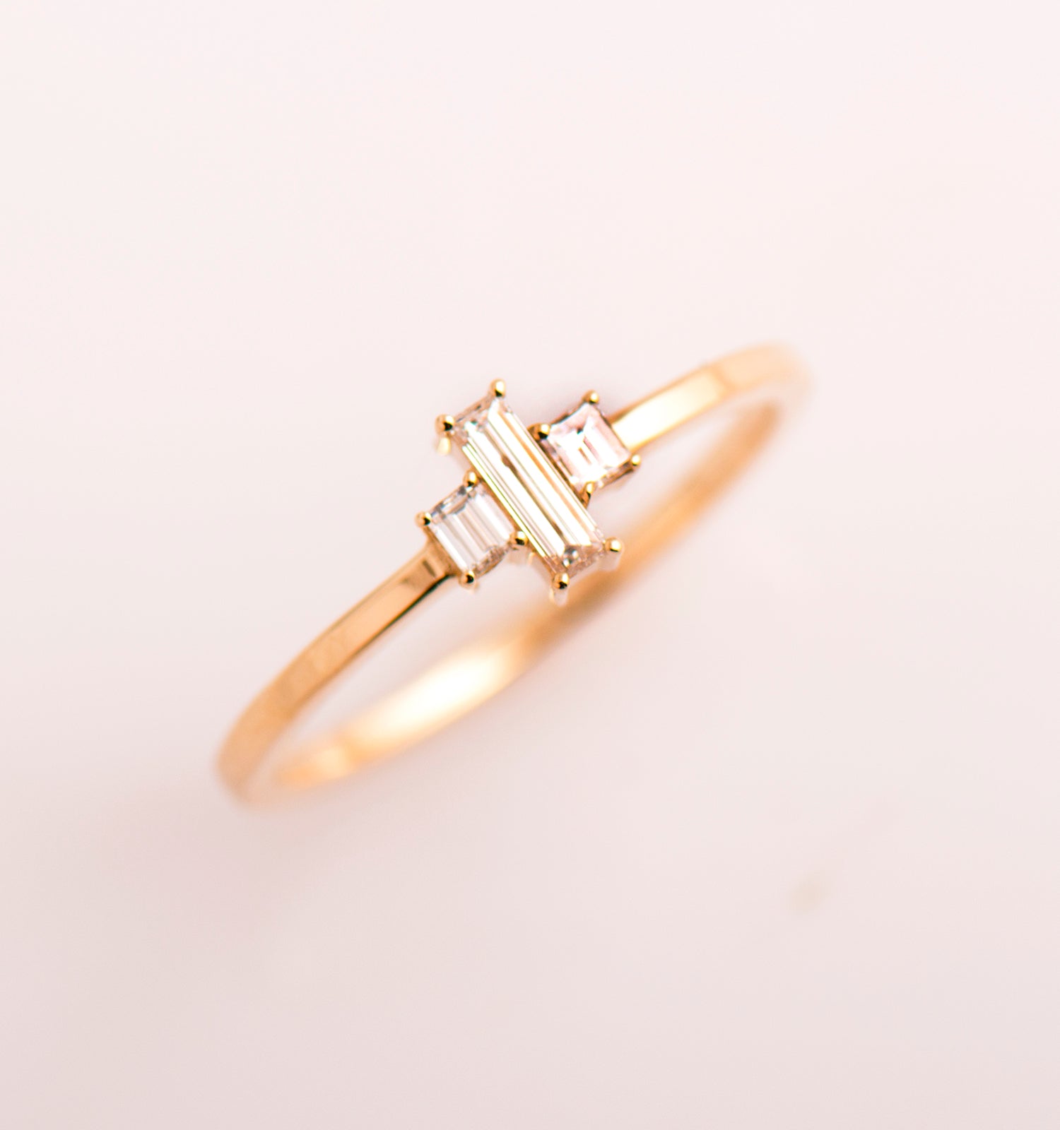 Three Stones Long Baguette Ring