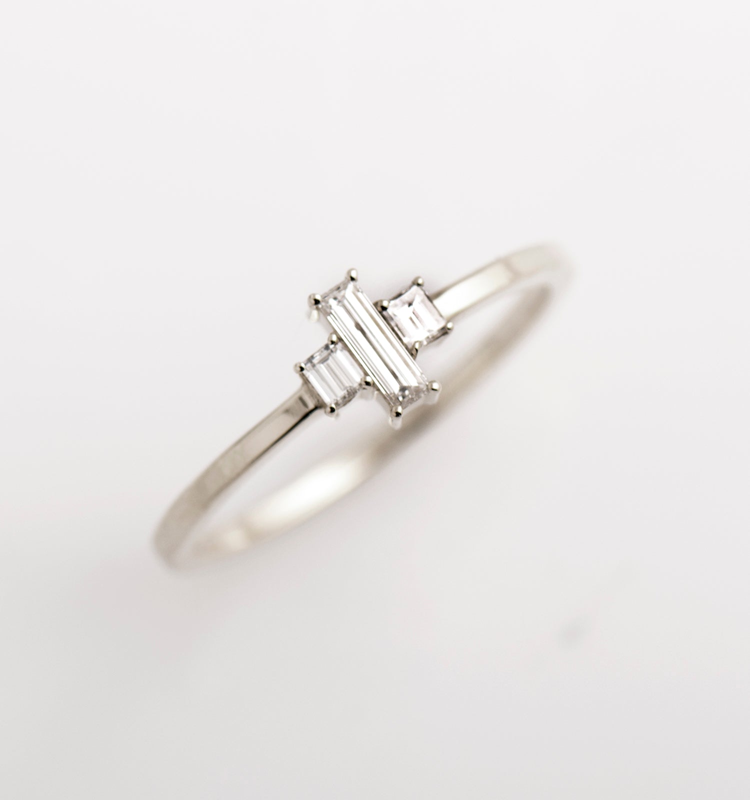 Three Stones Long Baguette Ring