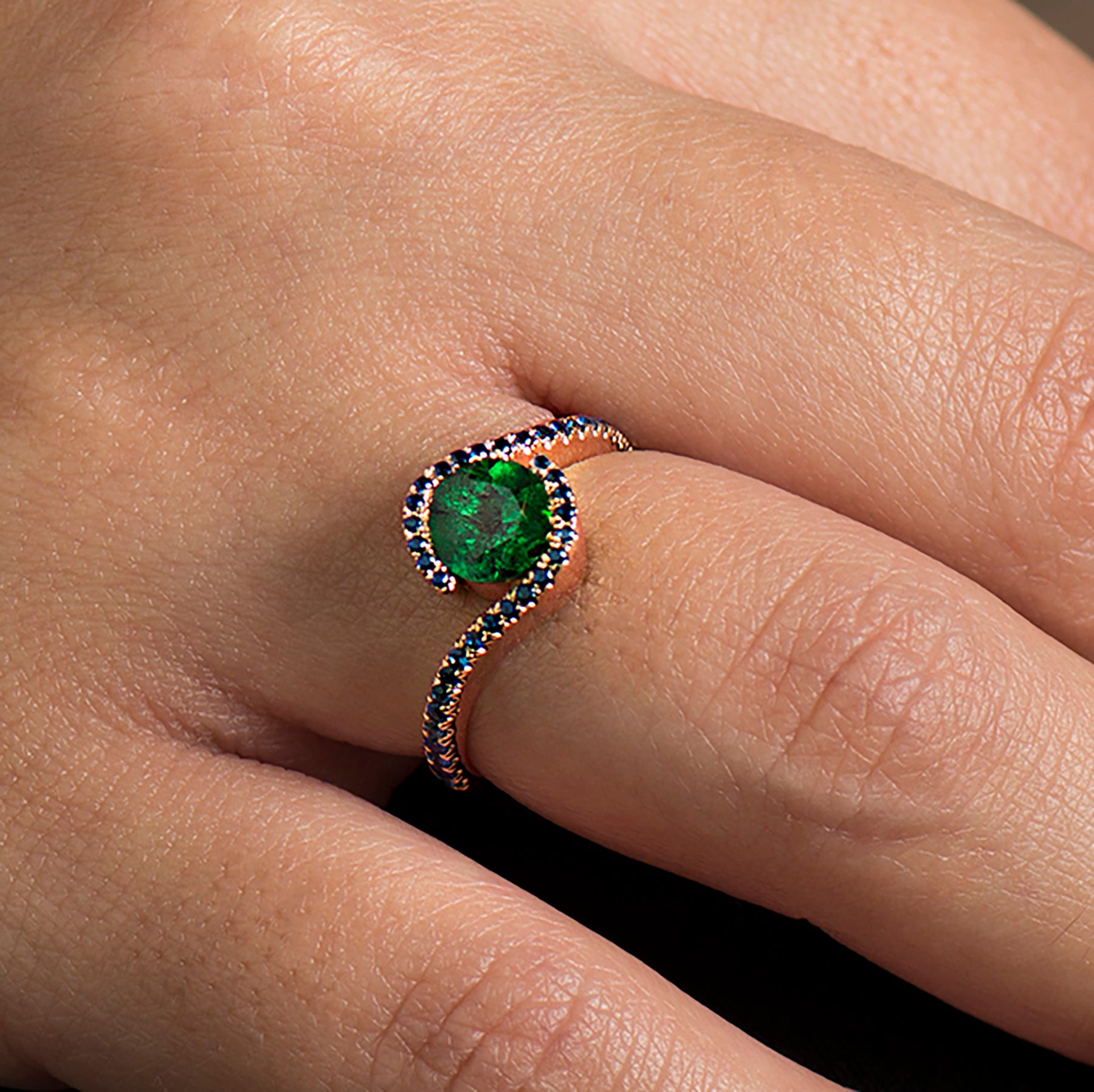 Twisted Emerald Engagement Ring