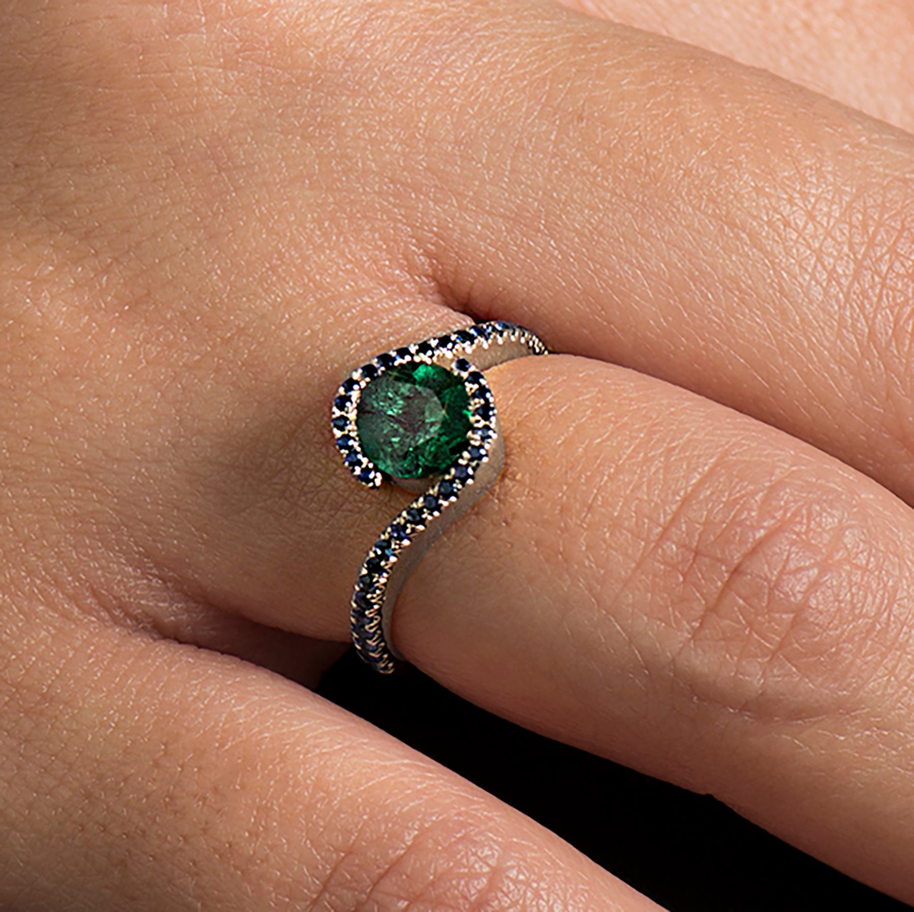 Twisted Emerald Engagement Ring