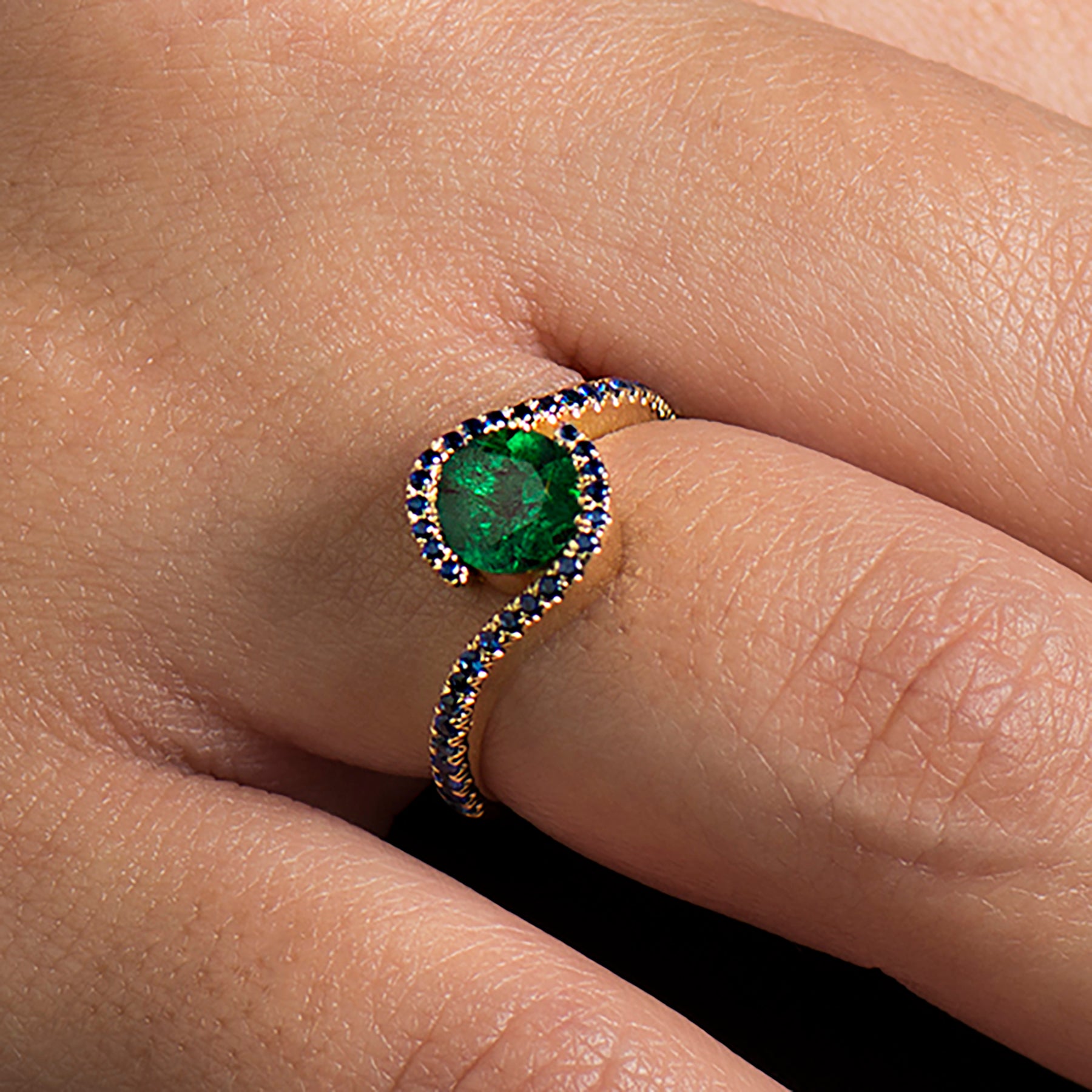 Twisted Emerald Engagement Ring