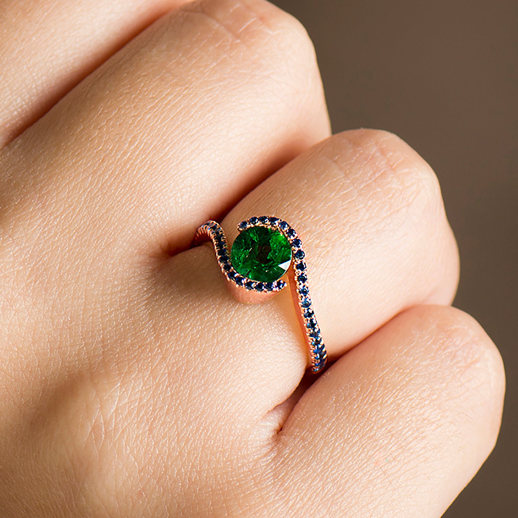 Twisted Emerald Engagement Ring