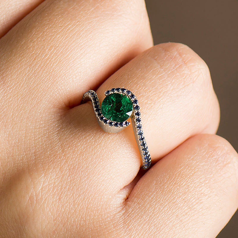 Twisted Emerald Engagement Ring
