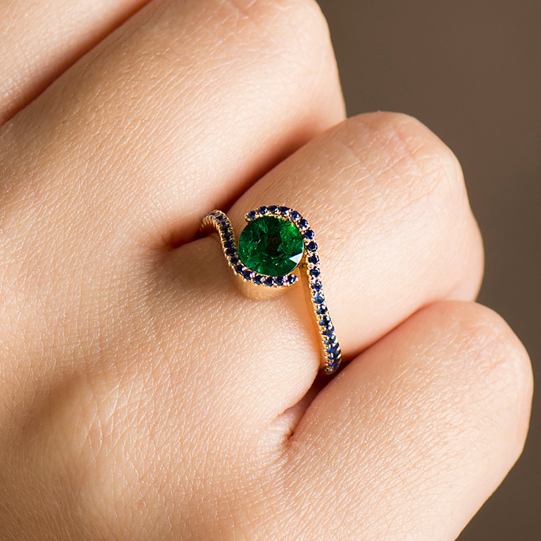 Twisted Emerald Engagement Ring