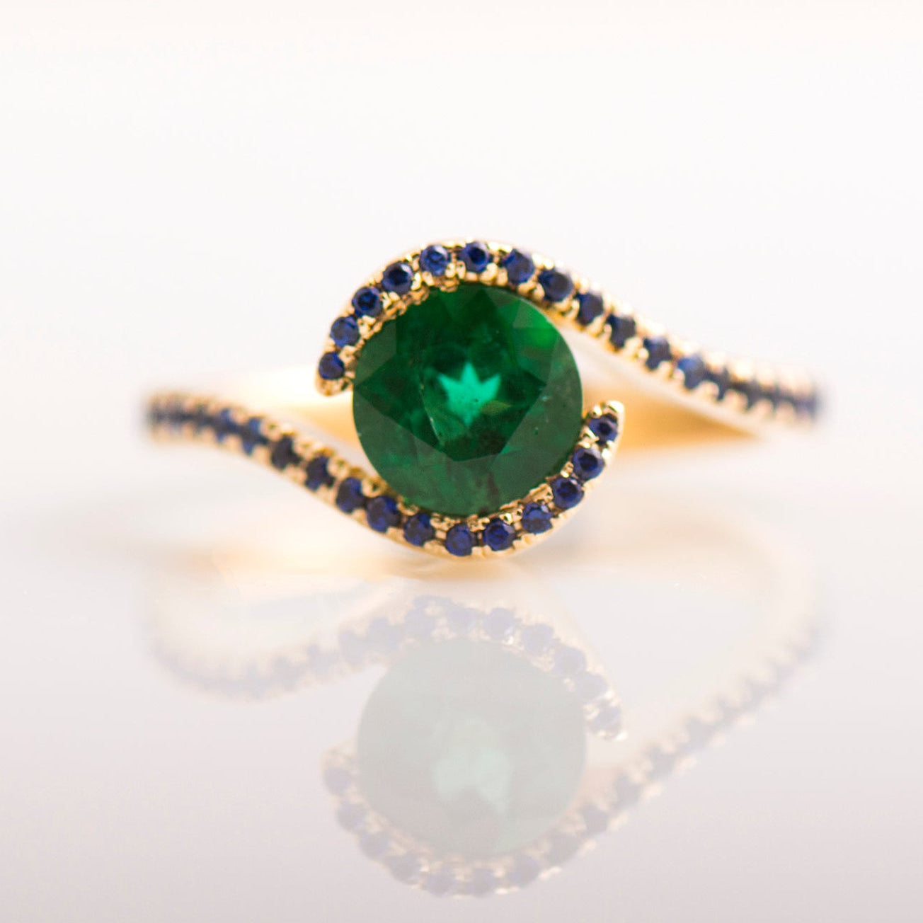 Twisted Emerald Engagement Ring