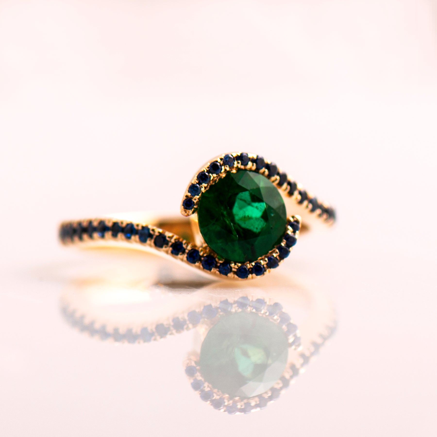 Twisted Emerald Engagement Ring