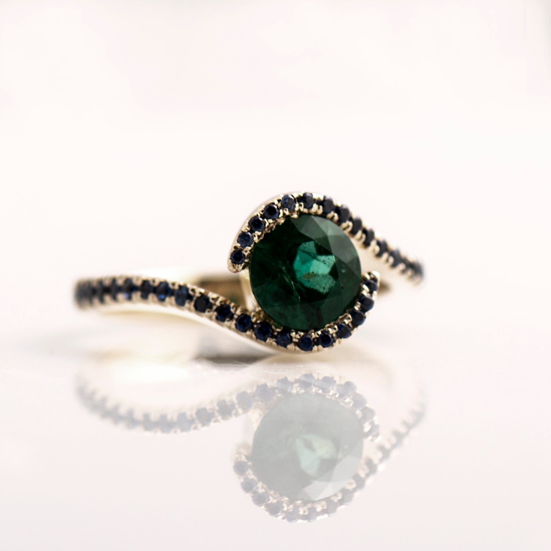 Twisted Emerald Engagement Ring