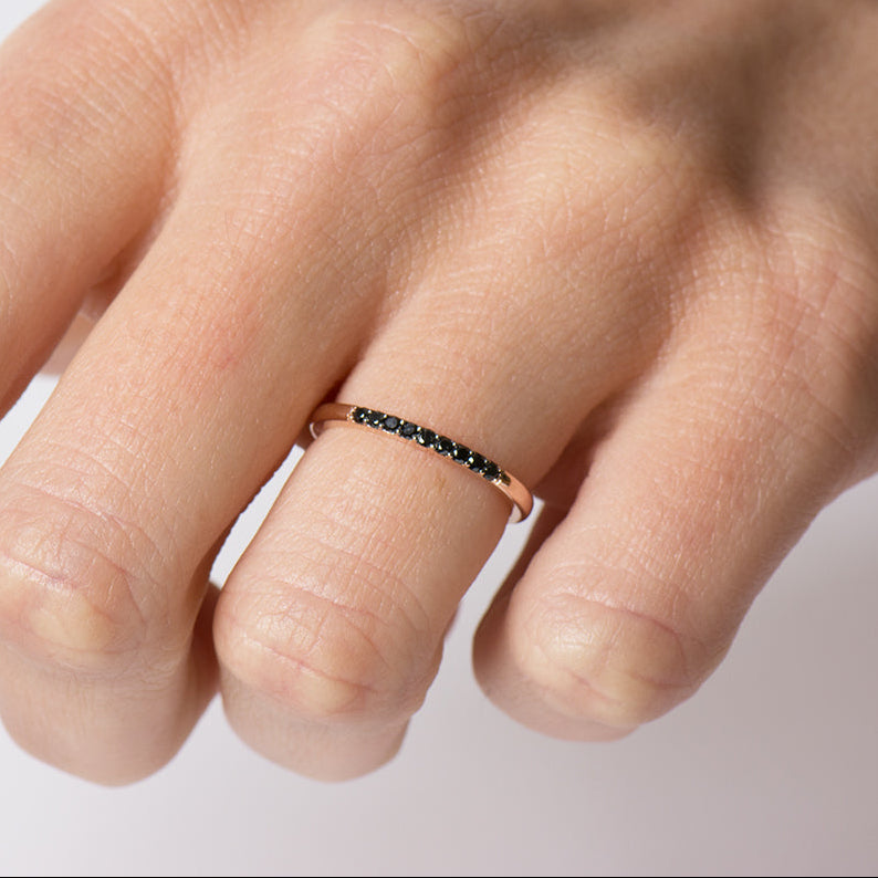 1.5 mm Black Diamond 9 Stone Ring - 14K Rose Gold