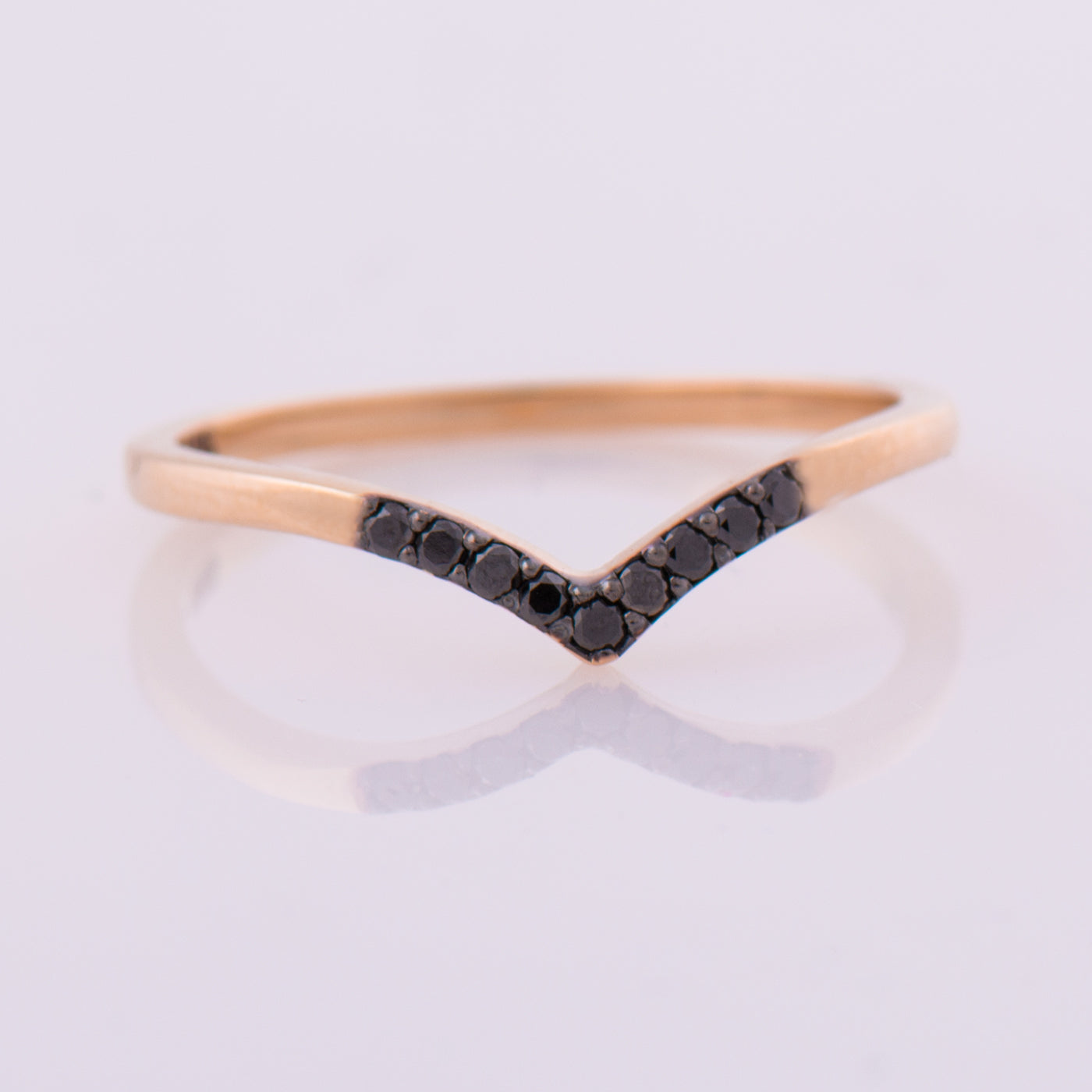 Thin V Shape Black Diamonds 9 Stone Ring