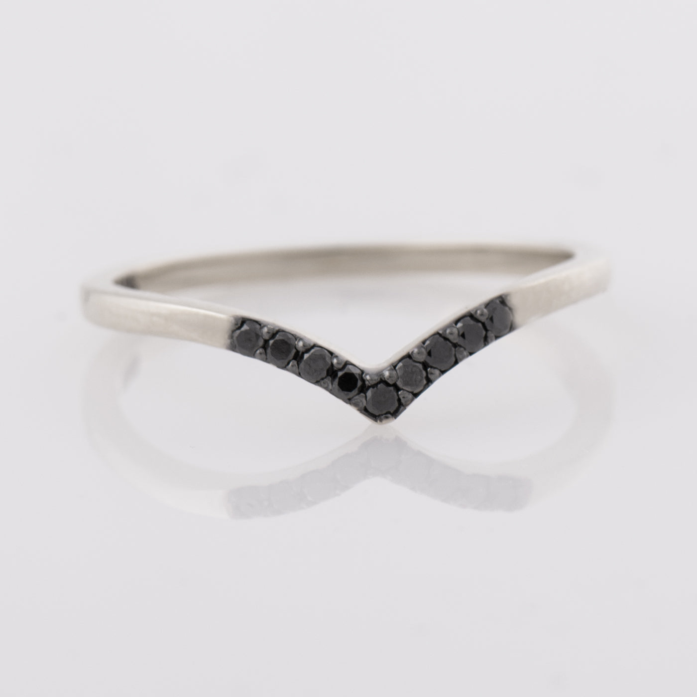 Thin V Shape Black Diamonds 9 Stone Ring