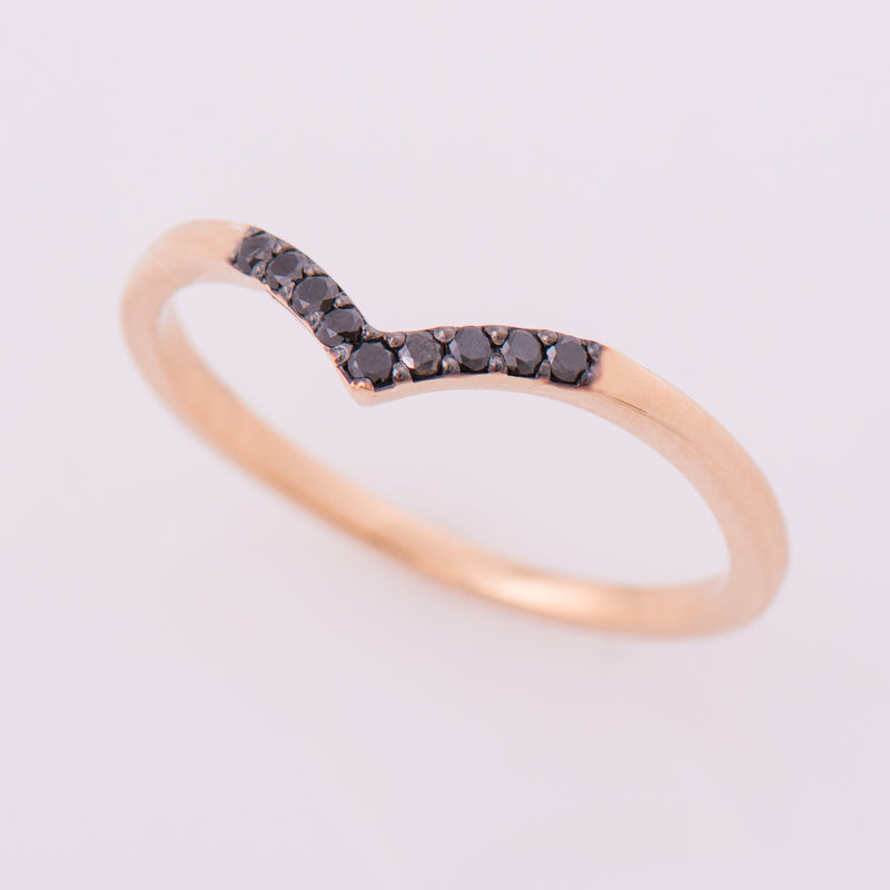 Thin V Shape Black Diamonds 9 Stone Ring