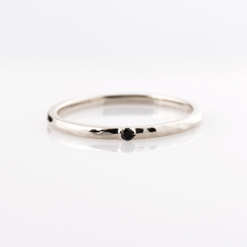 1.5 mm  Hammered Single Black Diamond Ring