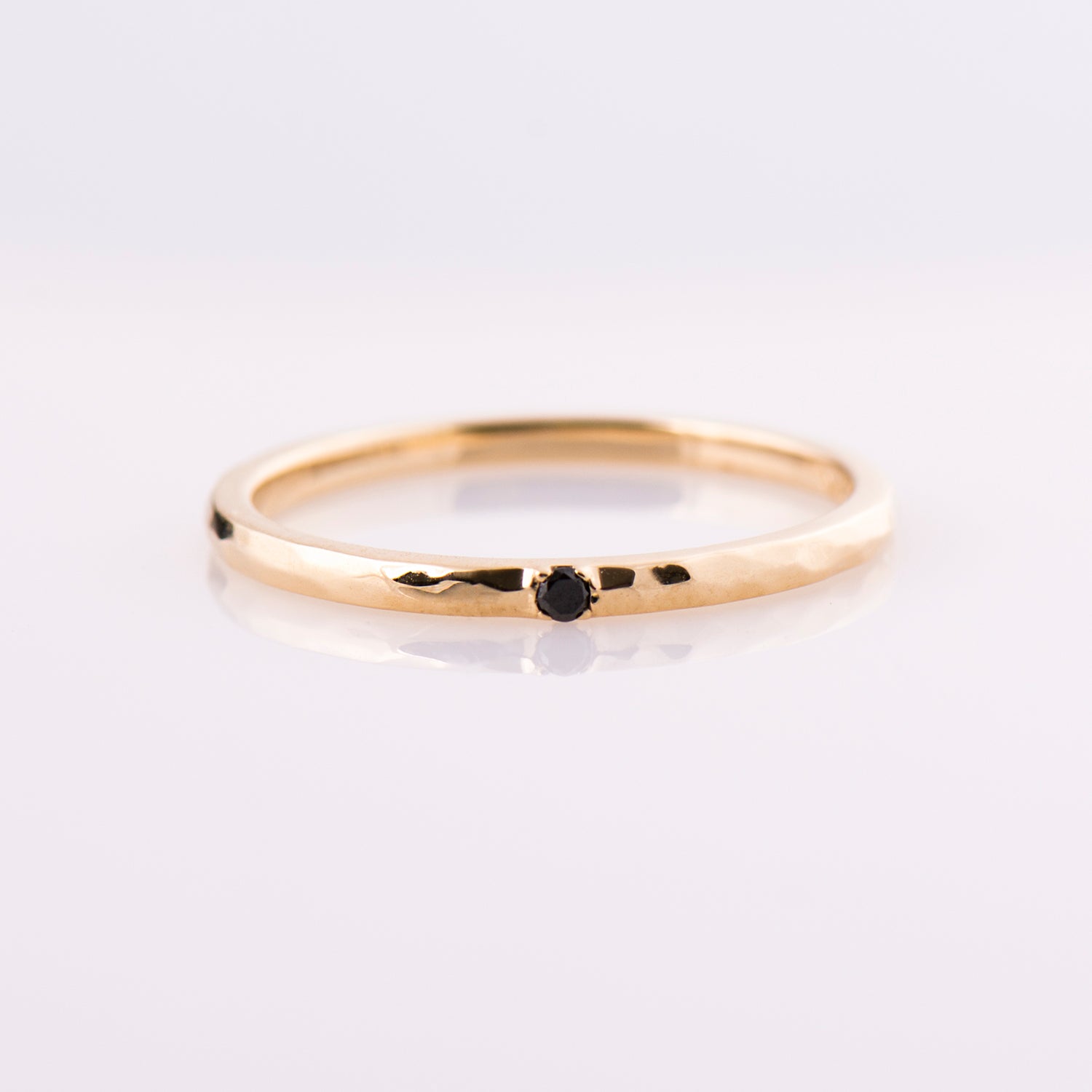 1.5 mm Hammered Single Black Diamond Ring