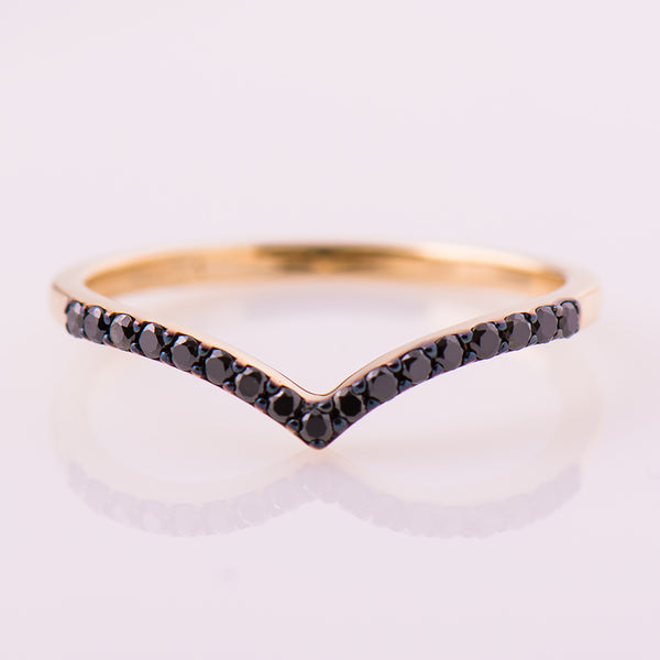 Thin V Shape Black Diamonds Half Eternity Ring
