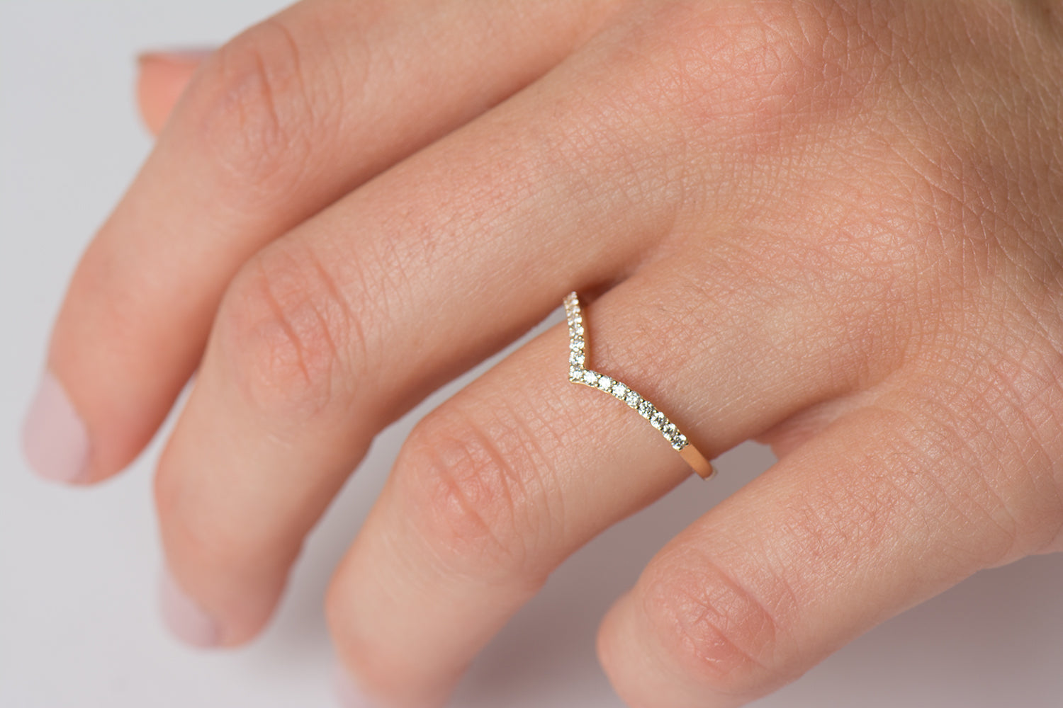 Half Eternity V Shape Thin Diamonds Ring