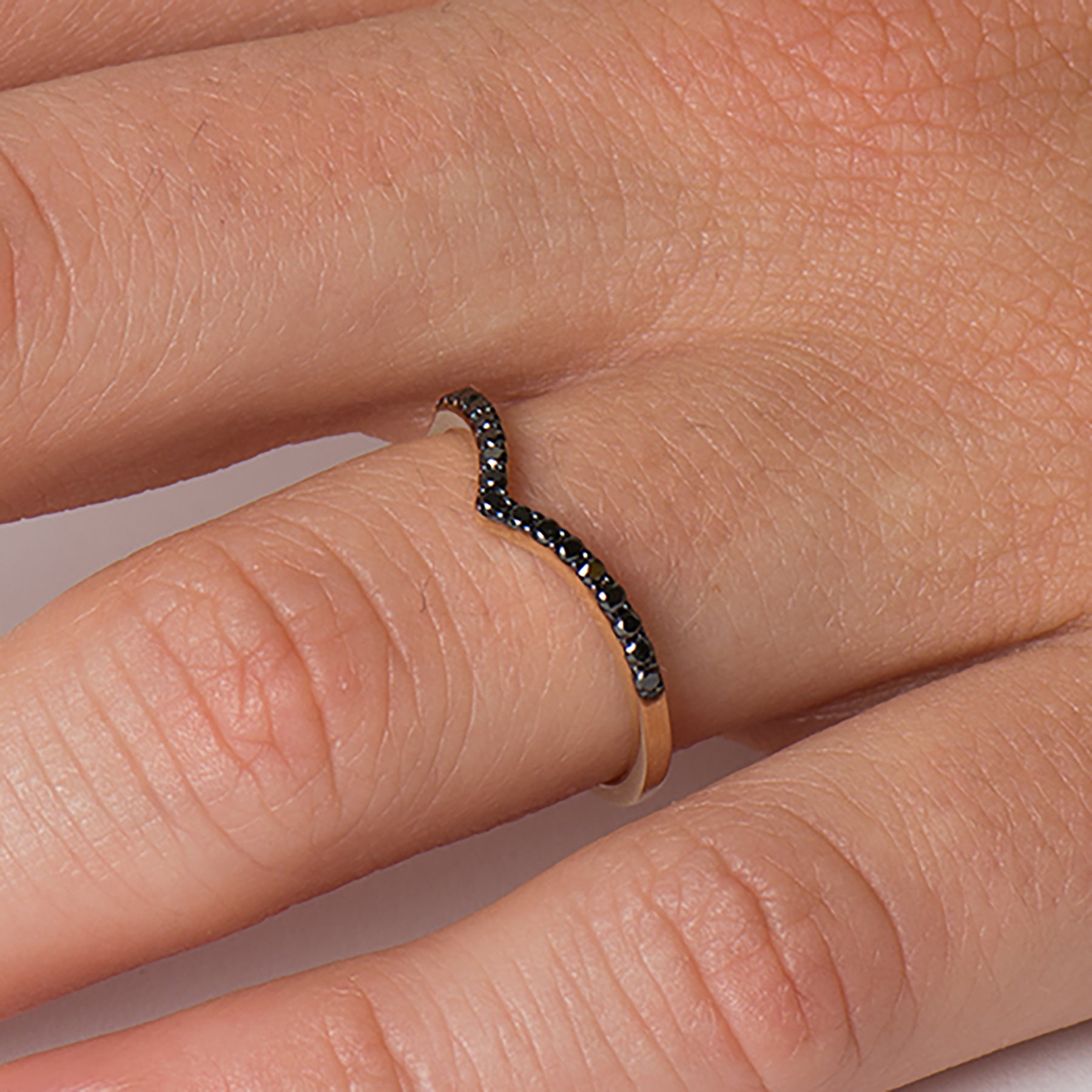 Thin V Shape Black Diamonds Half Eternity Ring