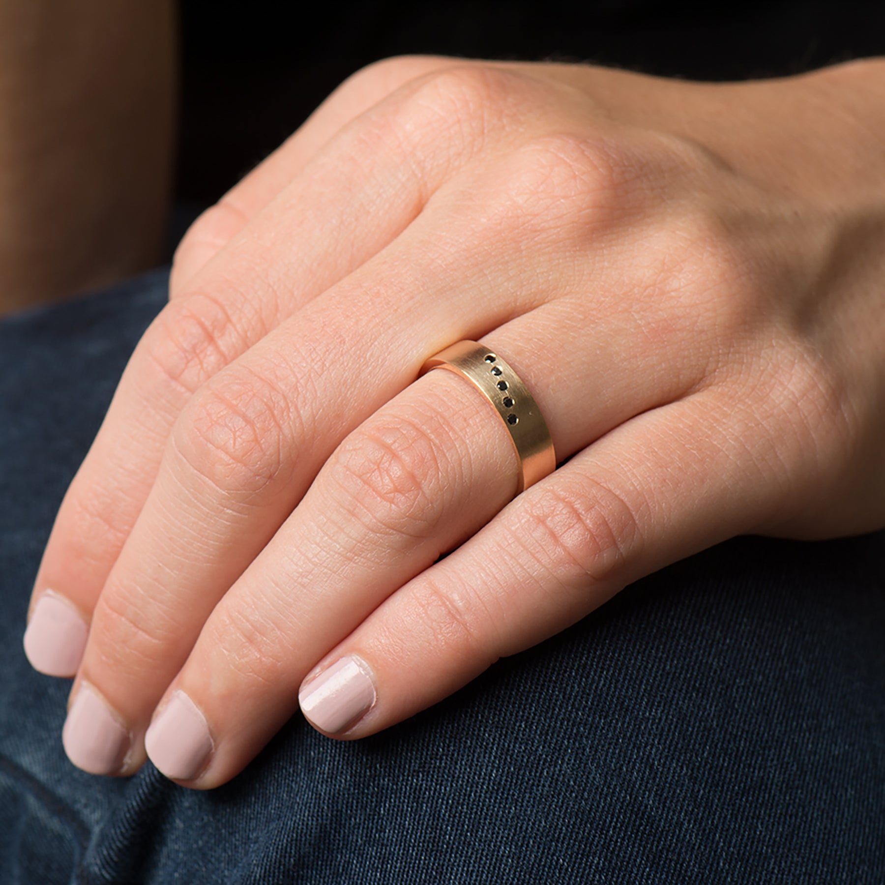 Diagonal Black Diamonds Ring - Matte Finish