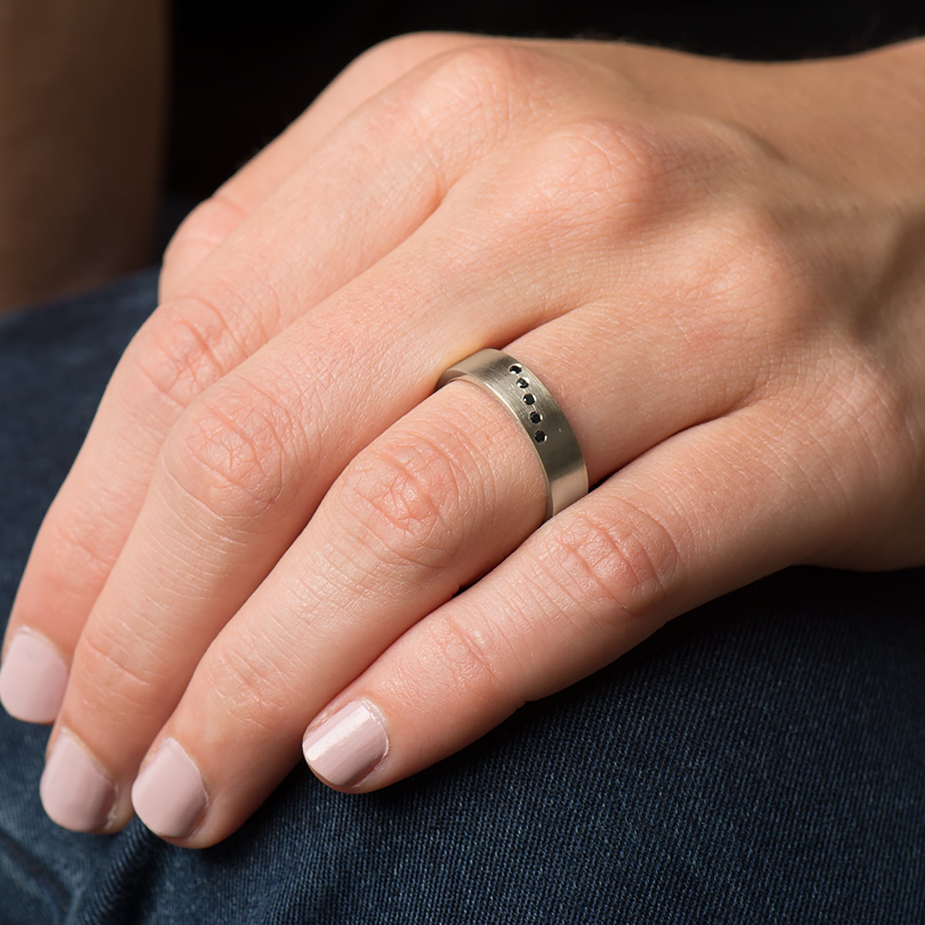 Diagonal Black Diamonds Ring - Matte Finish