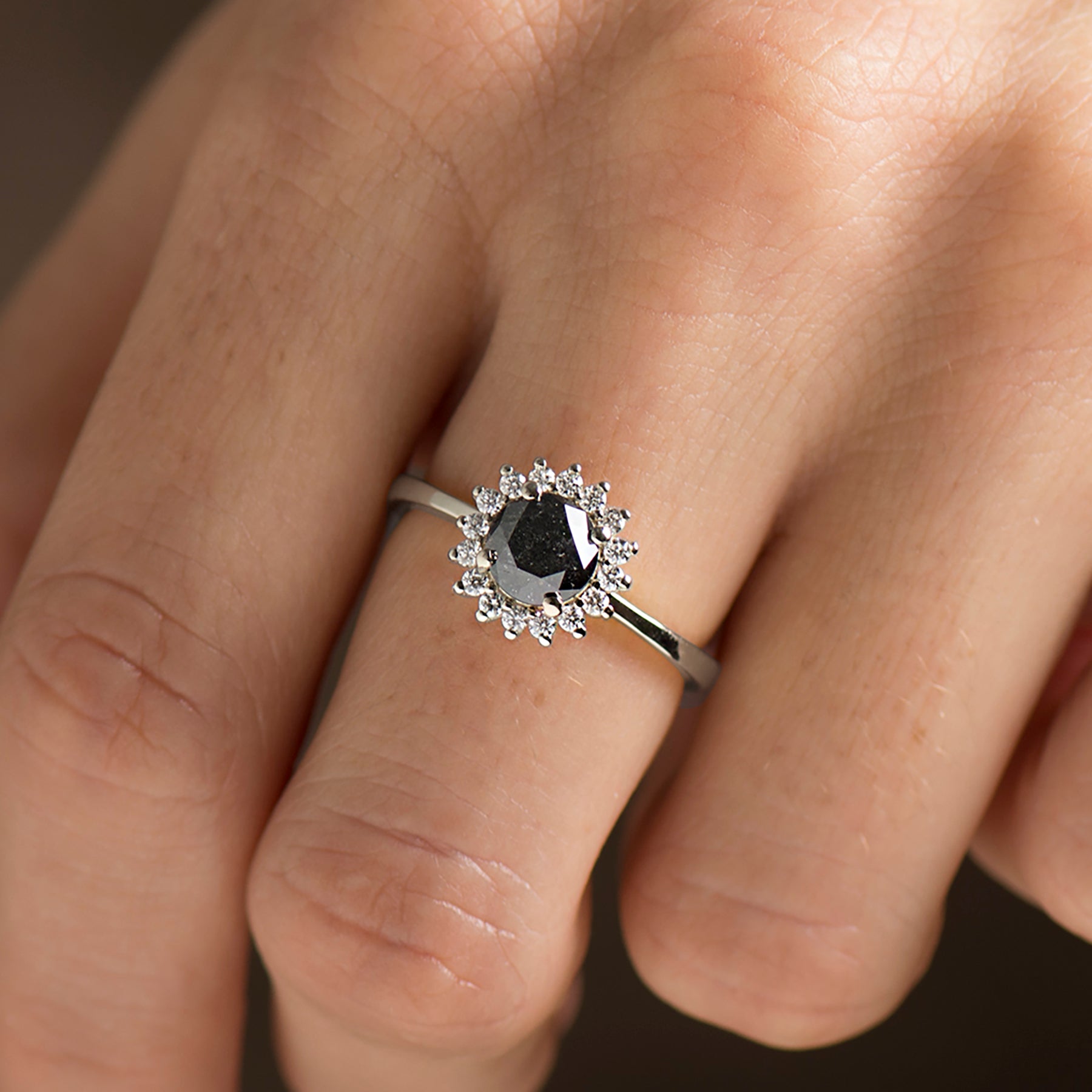 Halo Black Diamond Ring