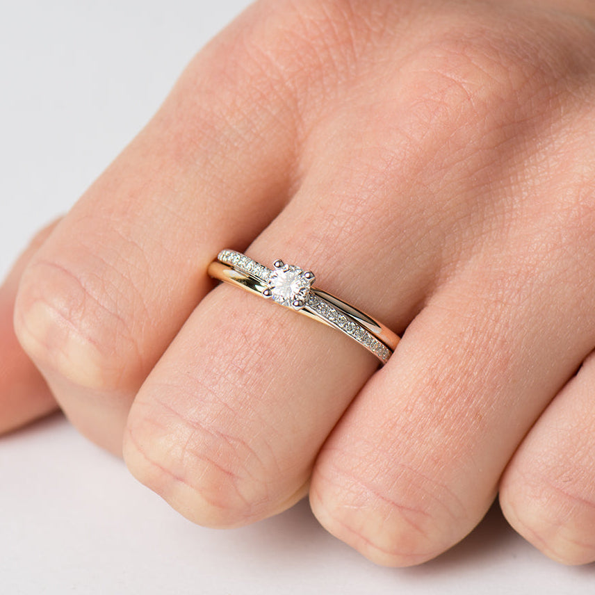Round Diamond Three Tone Ring