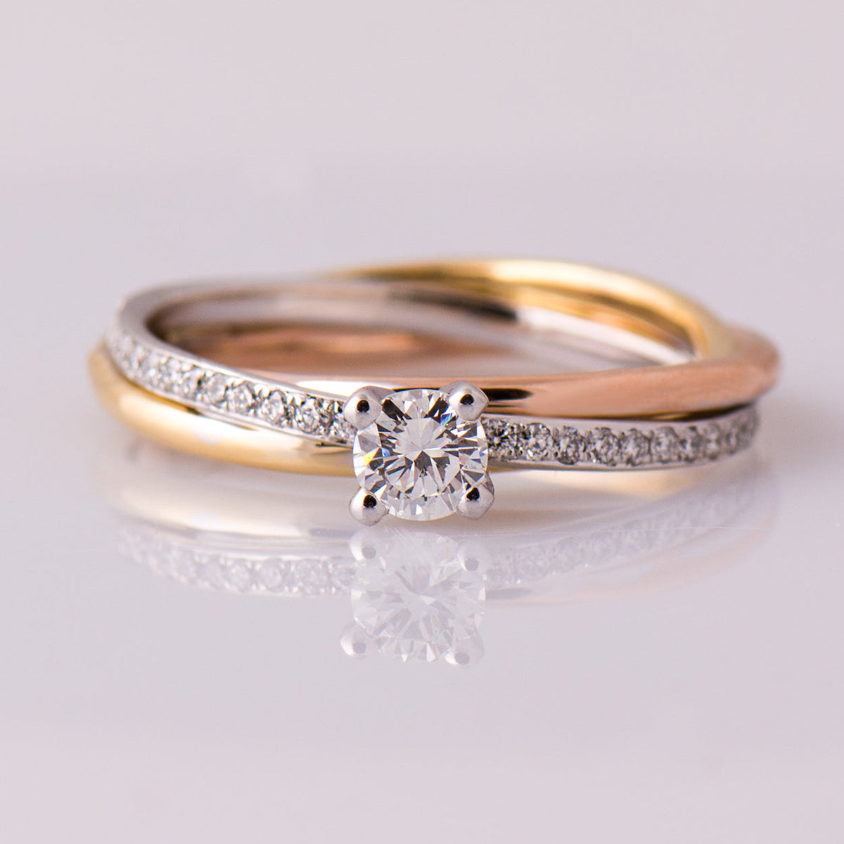 Round Diamond Three Tone Ring