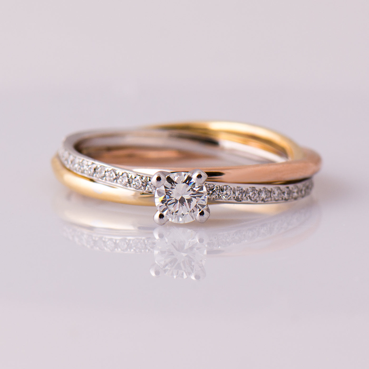 Round Diamond Three Tone Ring