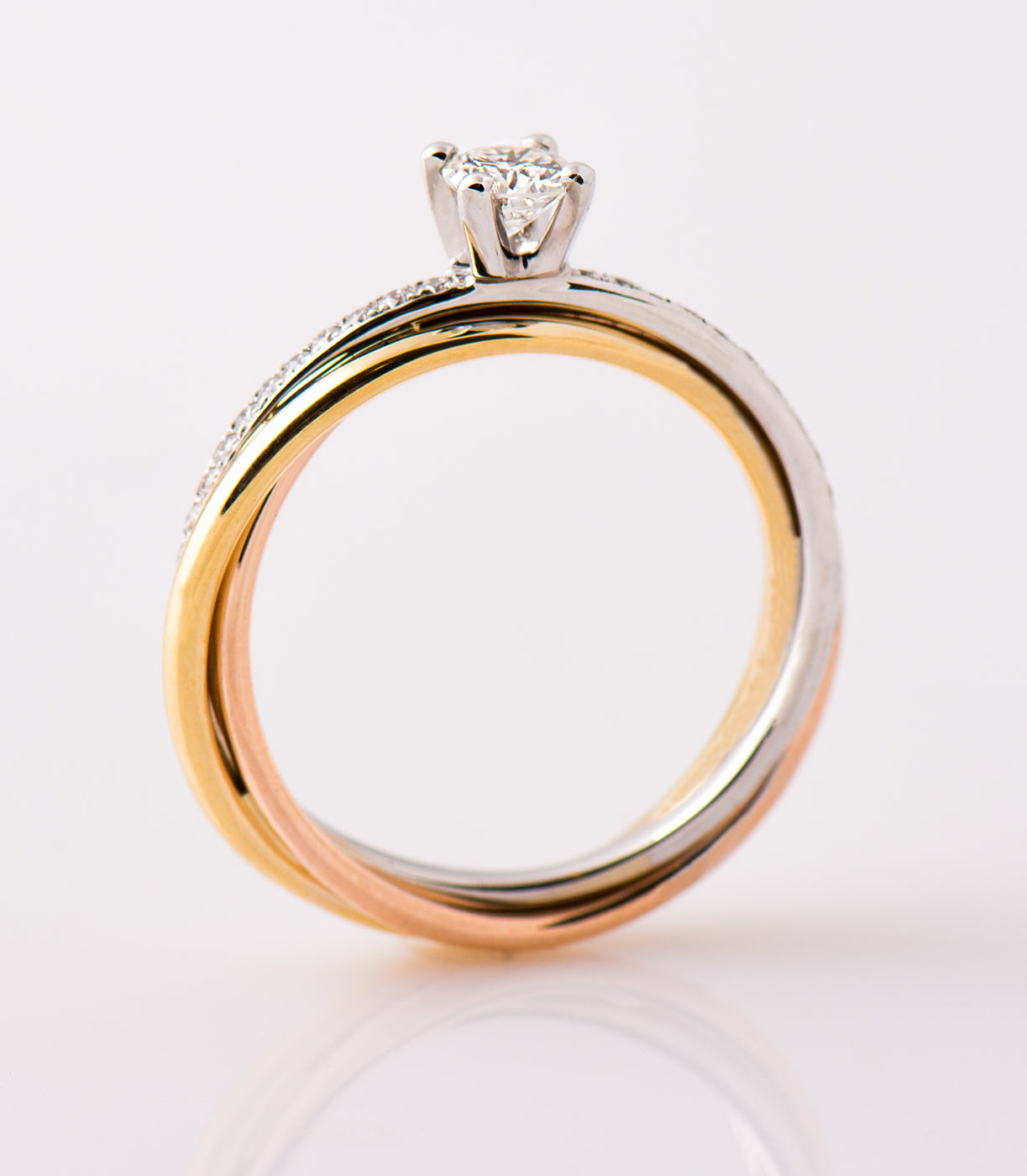 Round Diamond Three Tone Ring