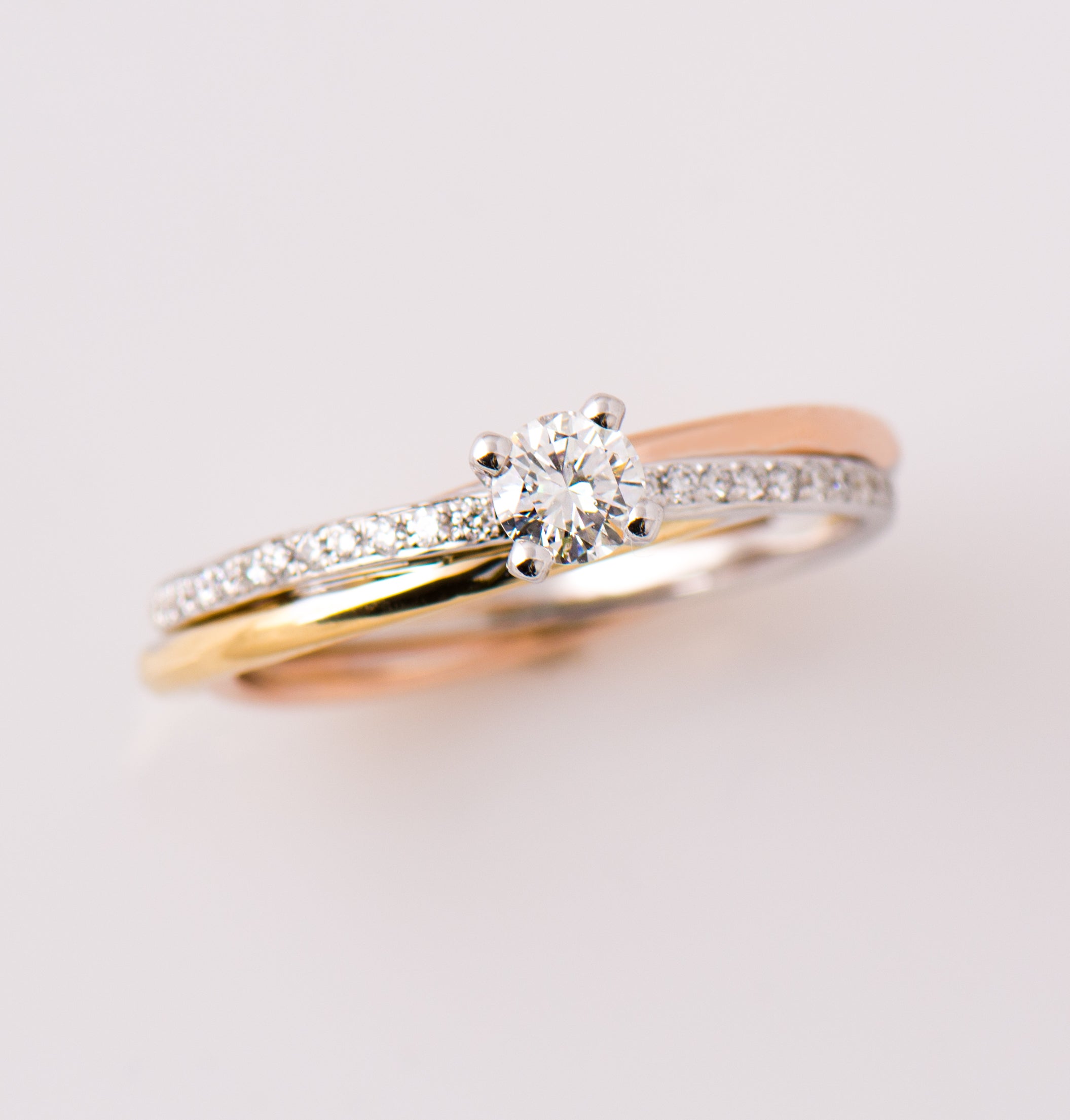 Round Diamond Three Tone Ring