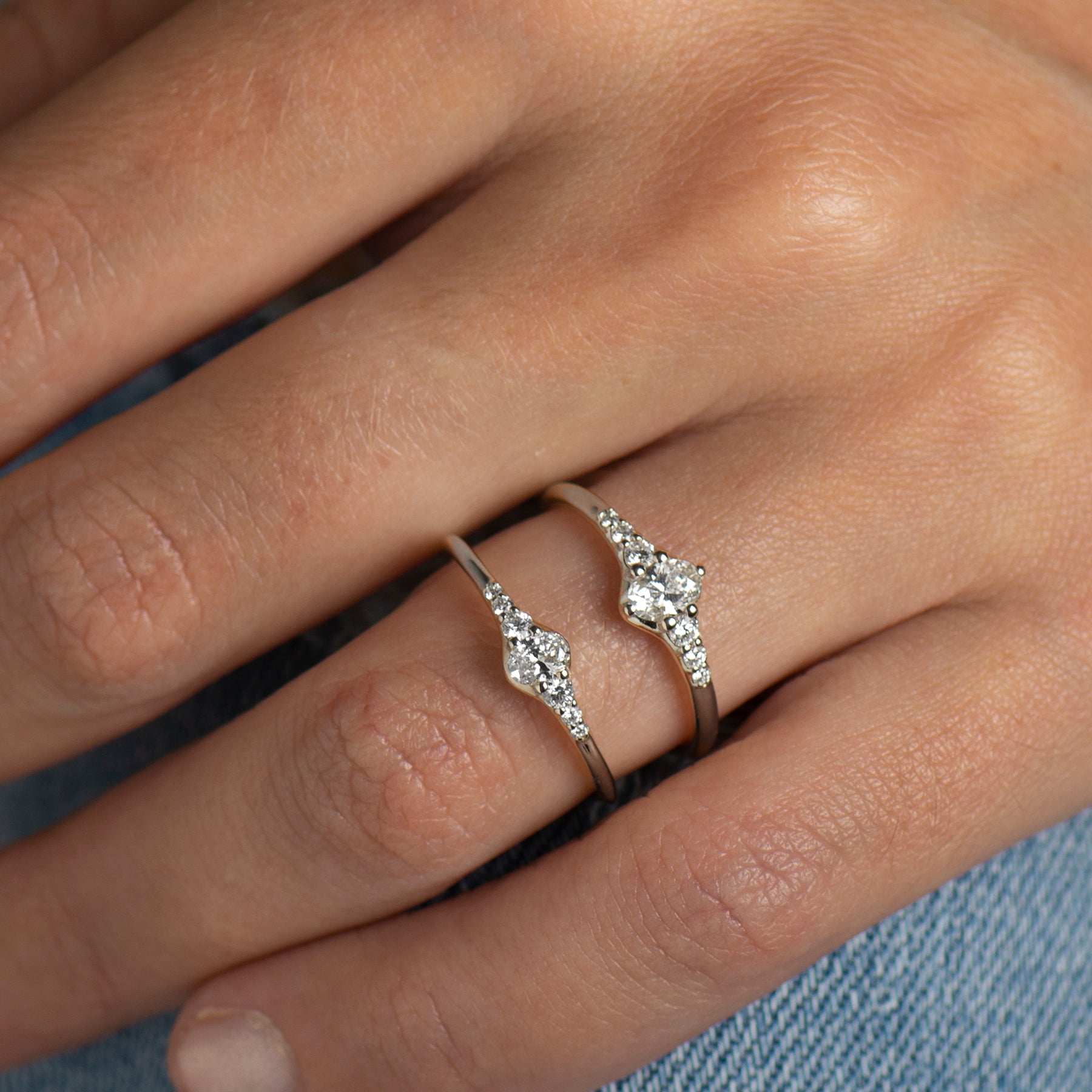 Tapered tiny oval diamond ring