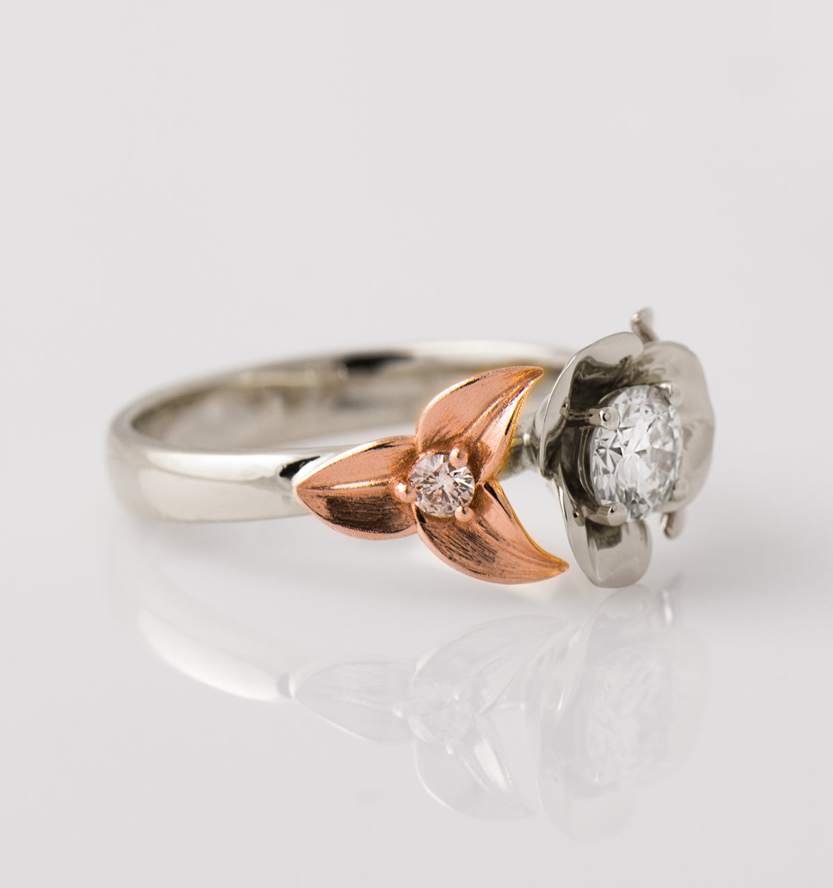 Two Tone Flower And Leaf Ring