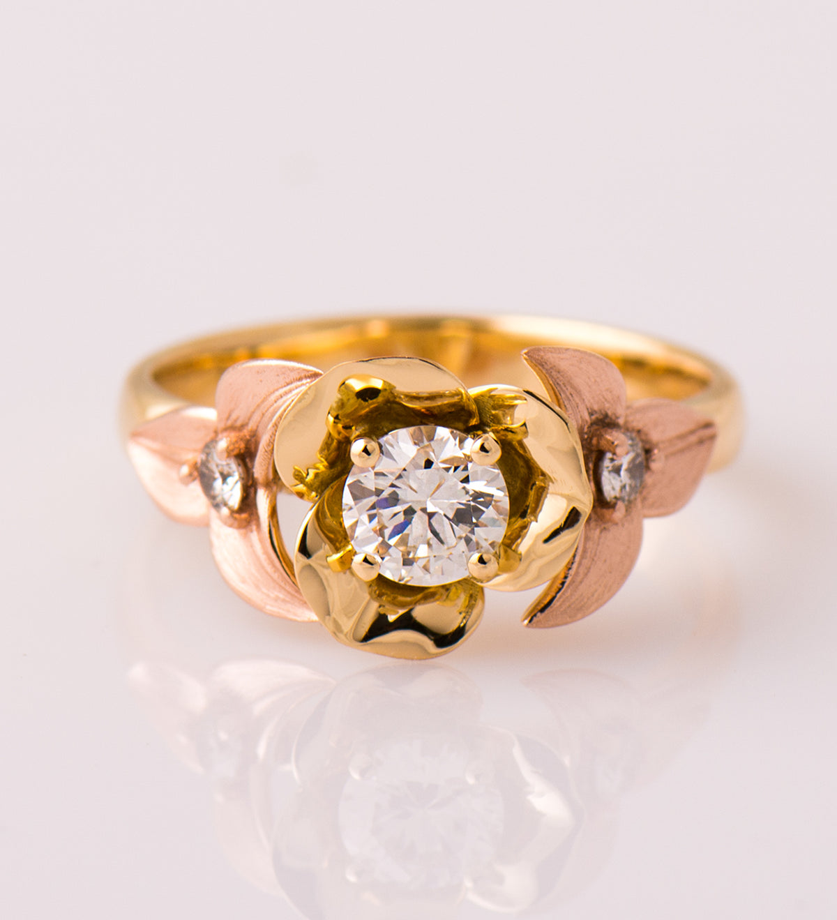 Two Tone Flower And Leaf Ring