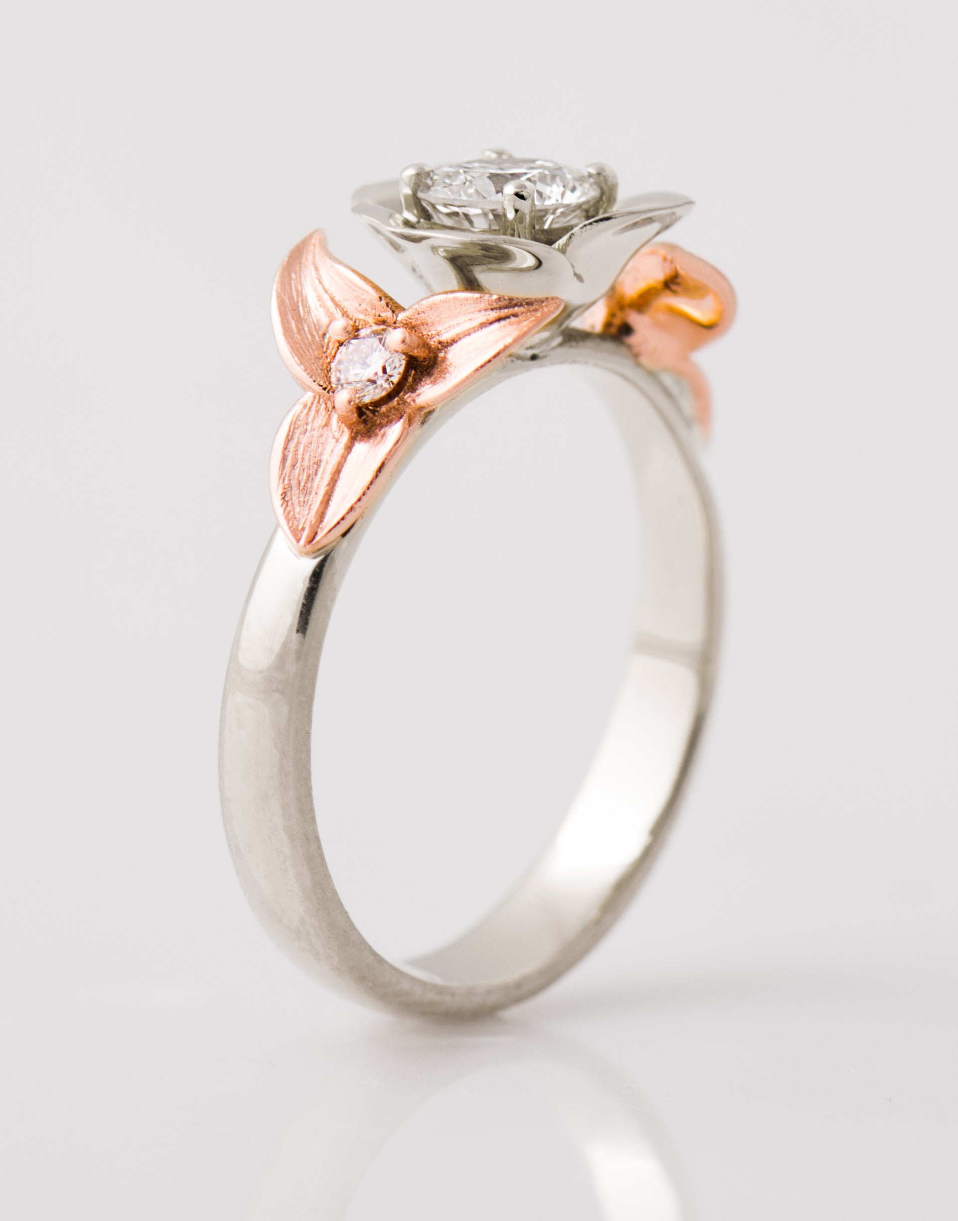 Two Tone Flower And Leaf Ring
