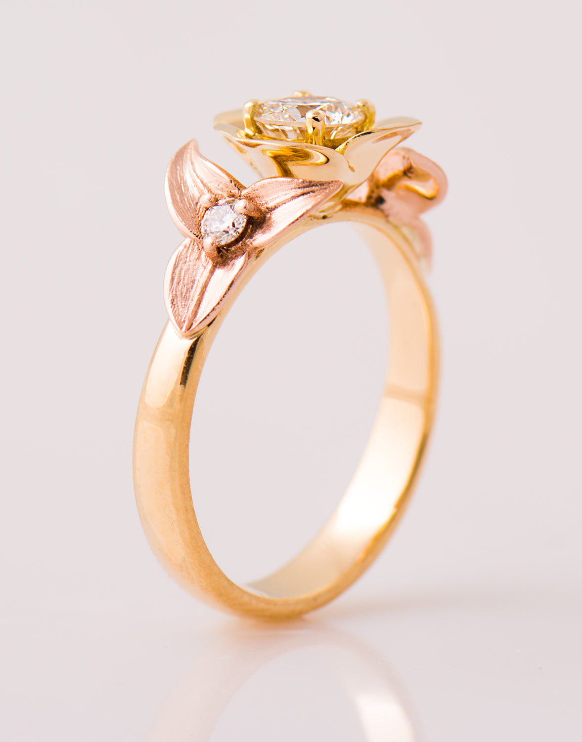 Two Tone Flower And Leaf Ring