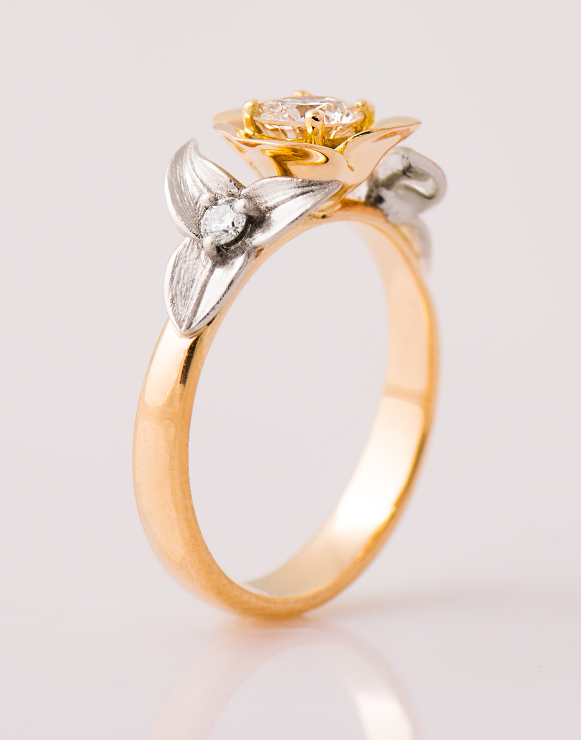 Two Tone Flower And Leaf Ring