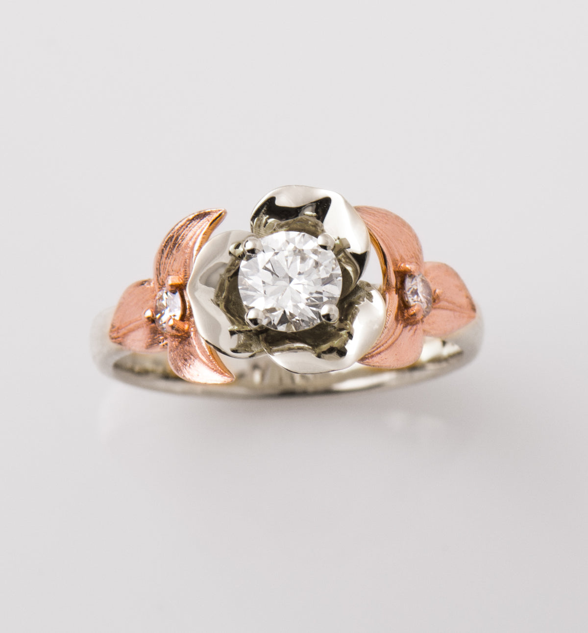 Two Tone Flower And Leaf Ring