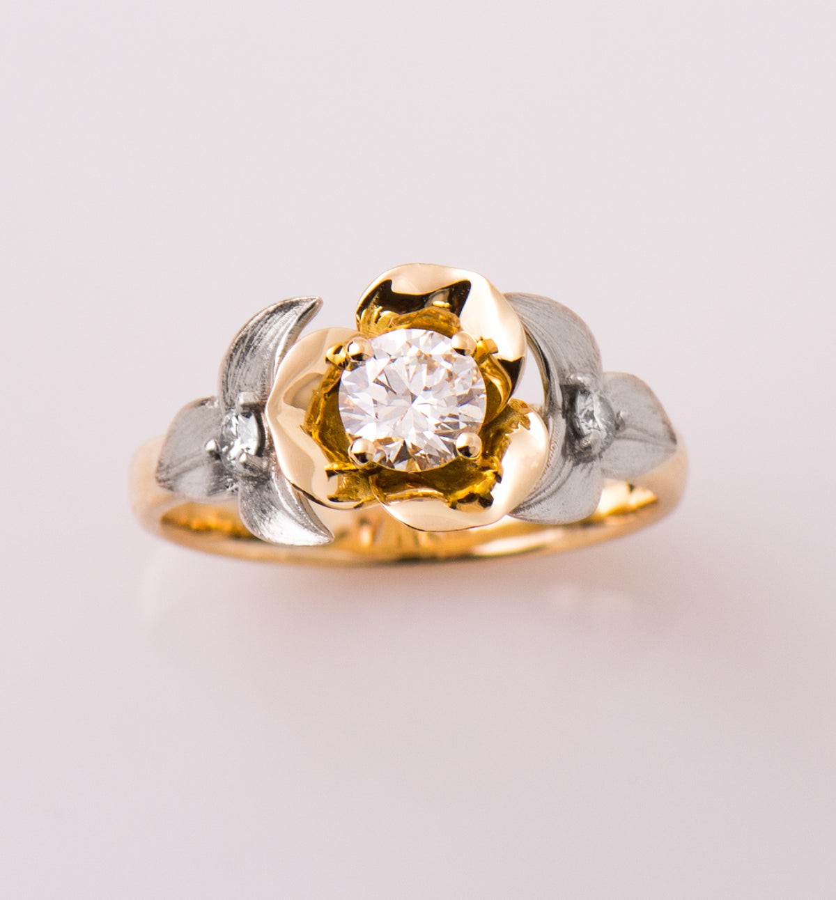 Two Tone Flower And Leaf Ring