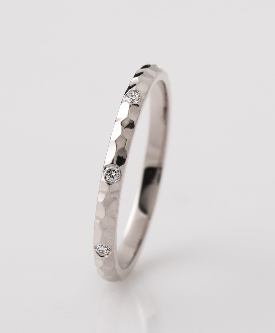 2 MM Evenly Spaced Eternity Diamond Ring - Hammered