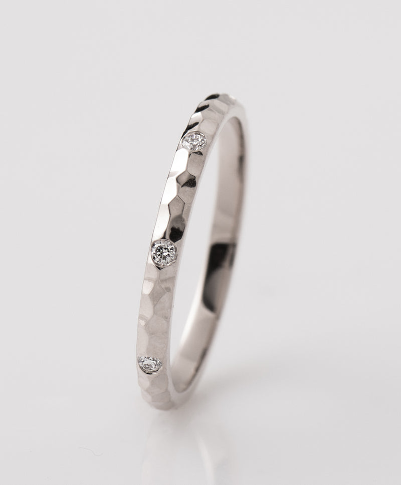 2 MM EVENLY SPACED ETERNITY  Diamond RING - Hammered