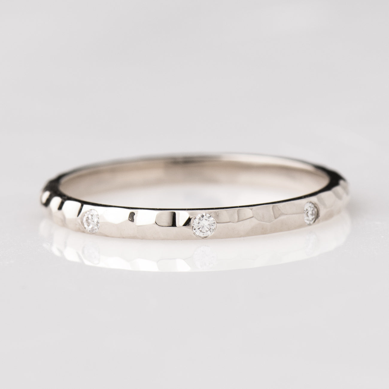 2 MM Evenly Spaced Eternity Diamond Ring - Hammered