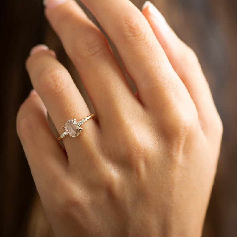 Platinum Bezel Set Engagement With Pear Shaped Rose Cut Diamond