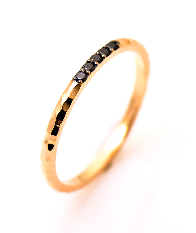 1.5 mm Hammered Black Diamond 5 Stone Ring