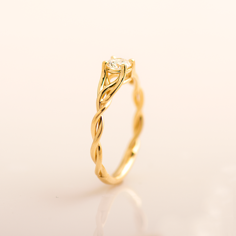 18K Yellow Gold Secret Halo Six-Prong Diamond Ring