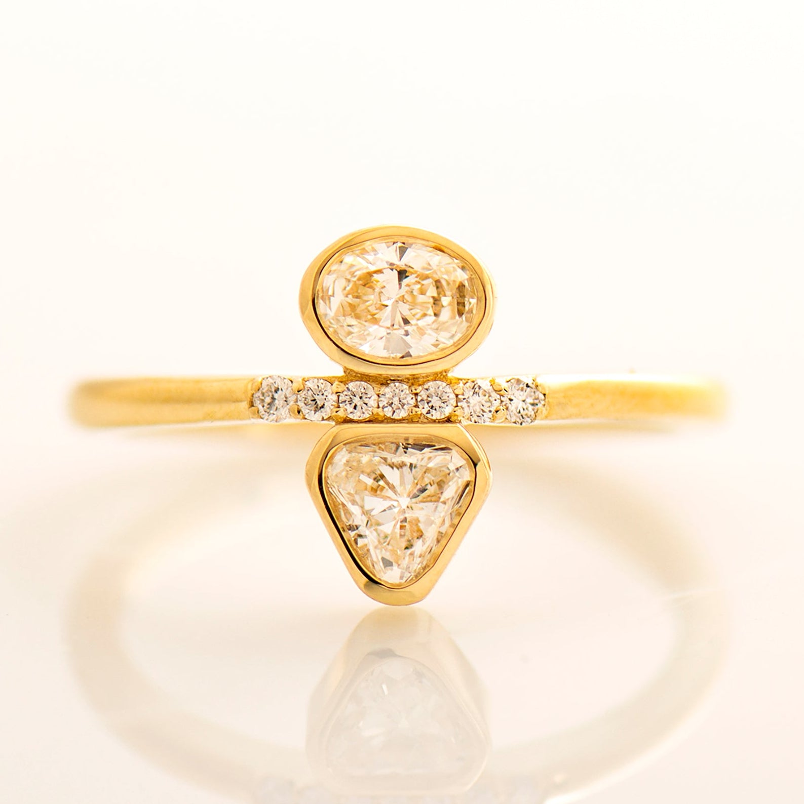 Triangle And Oval Engagement Ring - 14K Yellow Gold