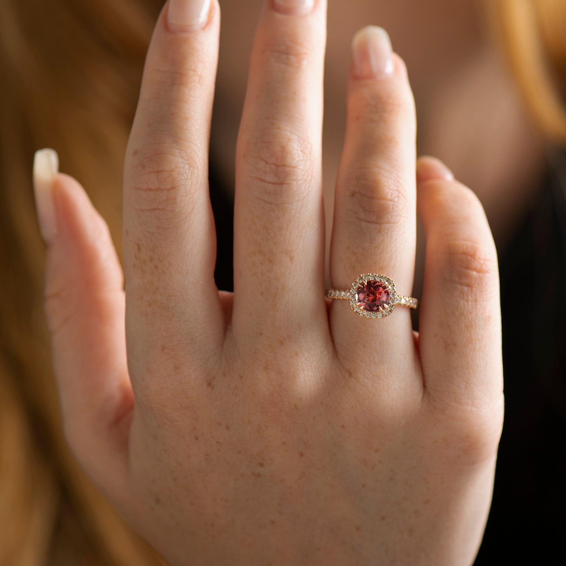 Halo Tourmaline Engagement Ring