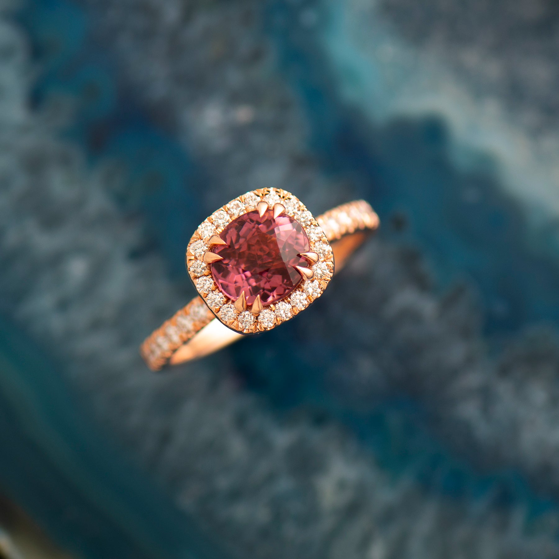 Halo Tourmaline Engagement Ring