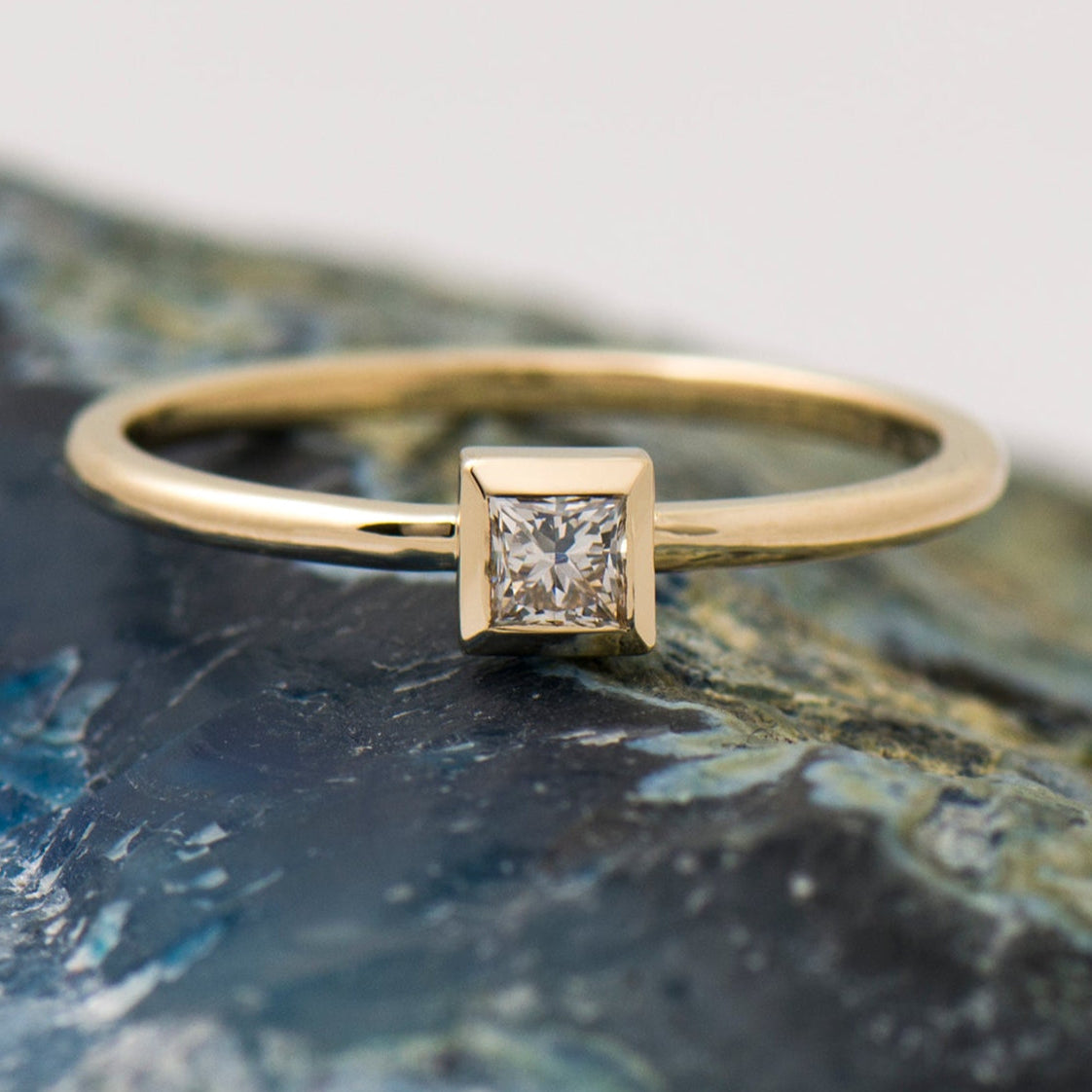 0.20 Carat Bezel Princess Diamond Ring - 14K Yellow Gold